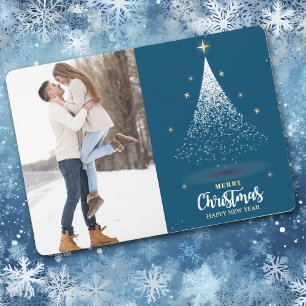 Cartes Pour Fêtes Annuelles Arbre de Noël blanc brillant Bleu Deux photos