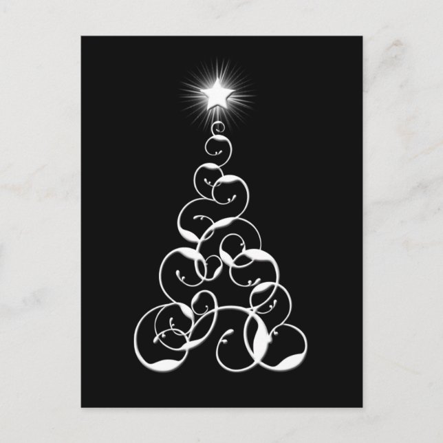 Cartes Pour Fêtes Annuelles Arbre de Noël blanc et noir (Devant)