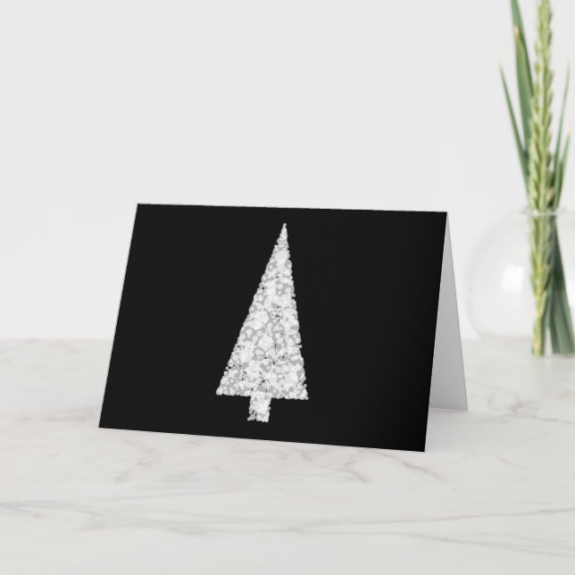 Cartes Pour Fêtes Annuelles Arbre de Noël blanc. Sur le noir. Élégant (Devant)