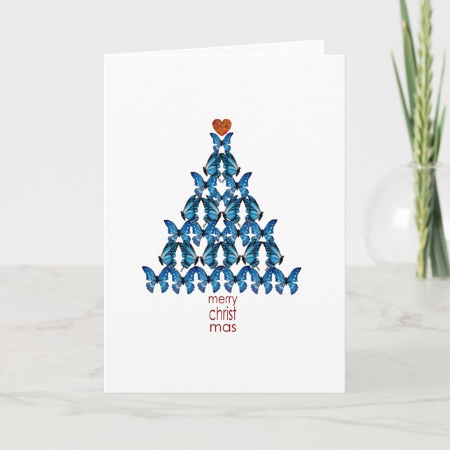 Cartes Pour Fêtes Annuelles Arbre de Noël bleu de papillon (Devant)