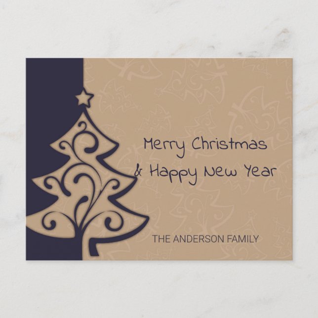 Cartes Pour Fêtes Annuelles Arbre De Noël Bleu Et Brown (Devant)