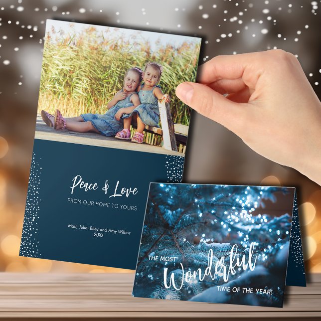 Cartes Pour Fêtes Annuelles Arbre de Noël bleu photo pliée (Créateur téléchargé)
