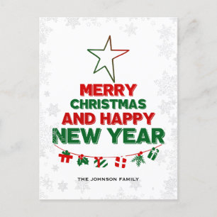 Cartes Pour Fêtes Annuelles Arbre de Noël, Bonne année, mots, étoile, cadeau