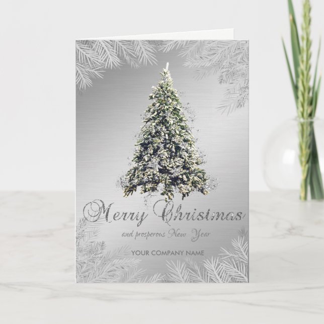 Cartes Pour Fêtes Annuelles Arbre de Noël, Branches, Argent, Entreprise (Devant)