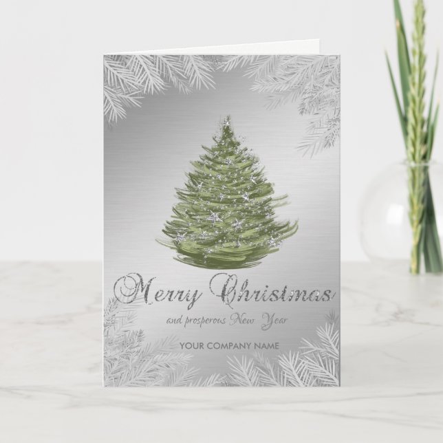 Cartes Pour Fêtes Annuelles Arbre de Noël, Branches, Argent, Étoiles (Devant)