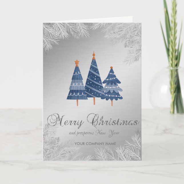 Cartes Pour Fêtes Annuelles Arbre de Noël, Branches, Argent, Fêtes d'entrepris (Devant)