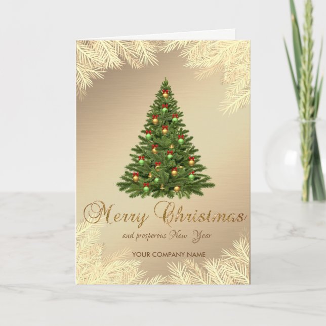 Cartes Pour Fêtes Annuelles Arbre de Noël, Branches d'or, Entreprise (Devant)