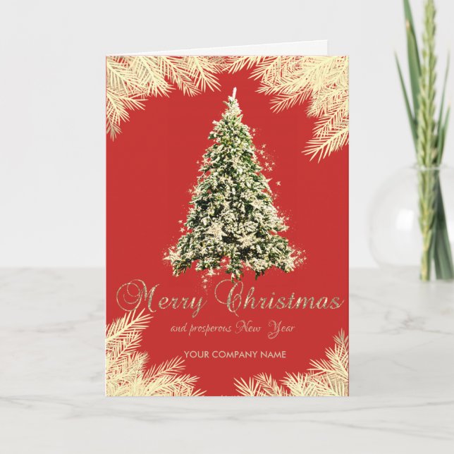 Cartes Pour Fêtes Annuelles Arbre de Noël, Branches, Rouge, Entreprise (Devant)