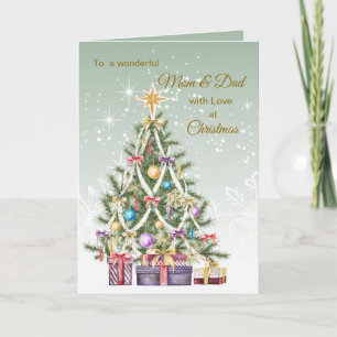 Cartes Pour Fêtes Annuelles Arbre de Noël, cadeaux, maman et papa