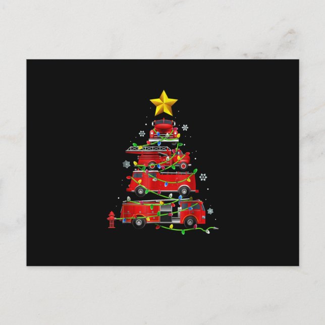 Cartes Pour Fêtes Annuelles Arbre de Noël Camion de Pompiers Hommes Femmes (Devant)