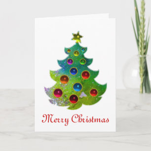 CARTES POUR FÊTES ANNUELLES ARBRE DE NOËL COLORÉ EN PARKLES D'OR VERT