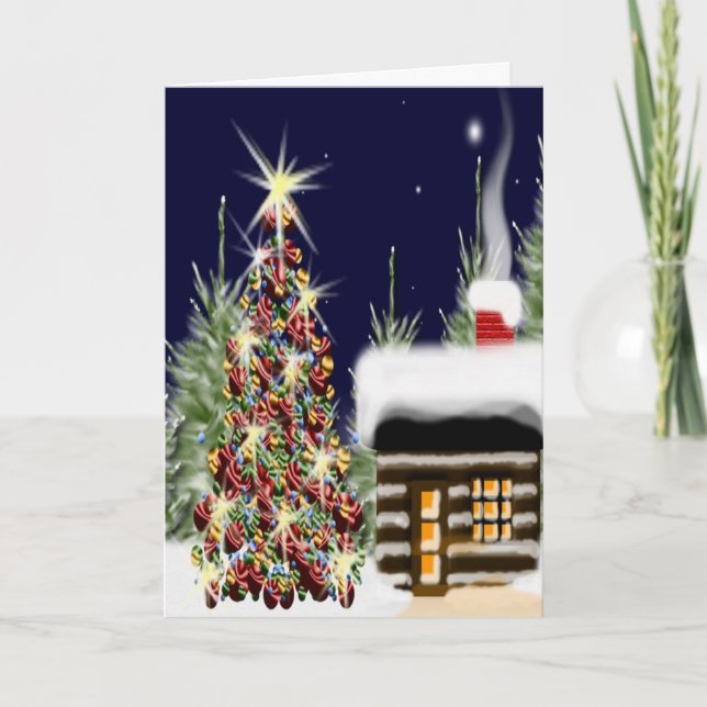 Cartes Pour Fêtes Annuelles Arbre de Noël Cosy Cabine en bois d'hiver (Devant)