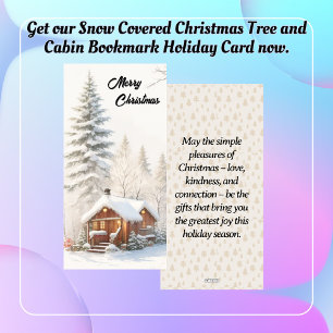 Cartes Pour Fêtes Annuelles Arbre de Noël couvert de neige et Signet Cabine