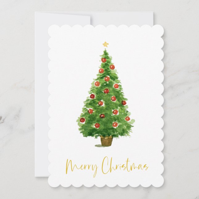 Cartes Pour Fêtes Annuelles Arbre de Noël d'aquarelle Script manuscrit (Devant)