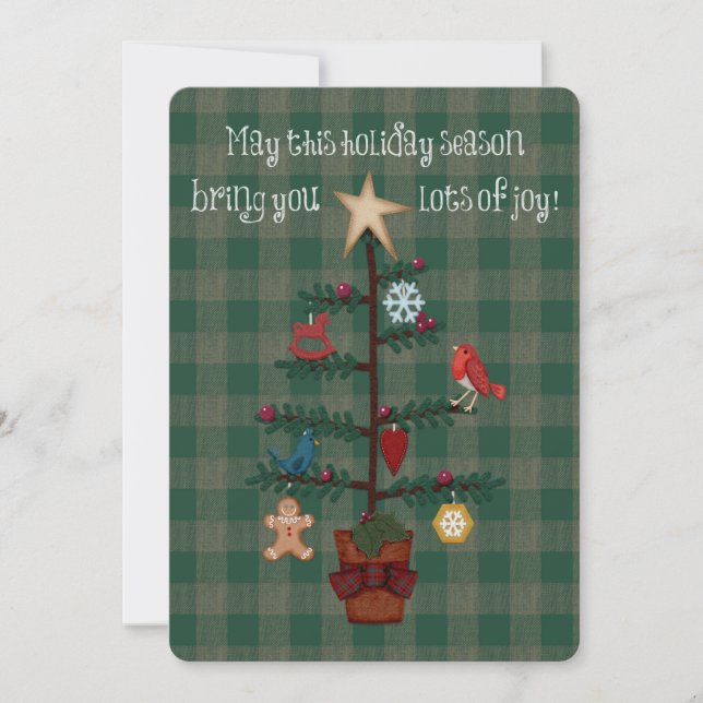 Cartes Pour Fêtes Annuelles Arbre de Noël d'art populaire (Devant)