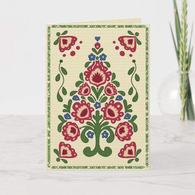 Cartes Pour Fêtes Annuelles Arbre de Noël d'art populaire (Devant)