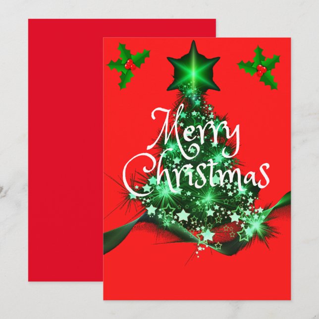 Cartes Pour Fêtes Annuelles Arbre de Noël de la famille des vacances (Devant / Derrière)