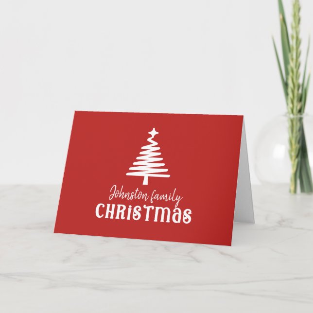 Cartes Pour Fêtes Annuelles Arbre de Noël de la famille personnalisée rouge (Devant)