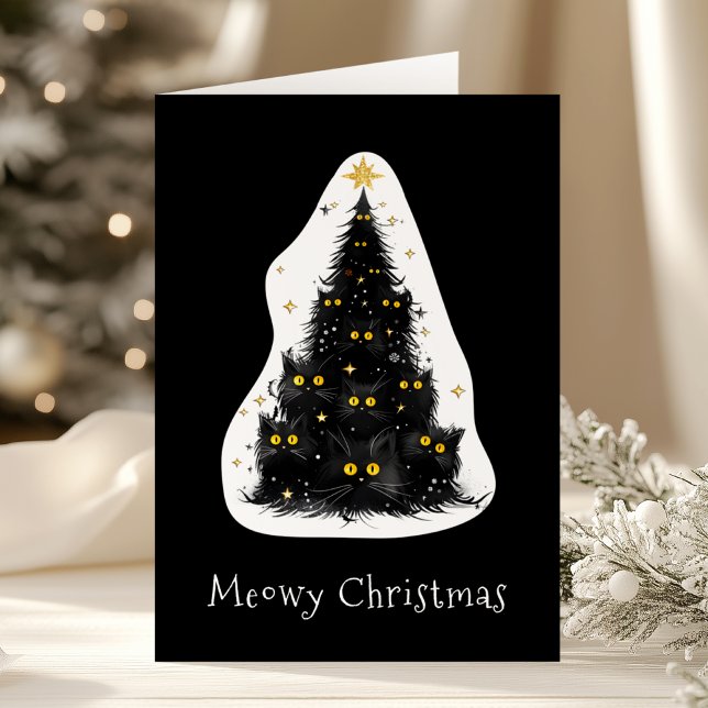 Cartes Pour Fêtes Annuelles Arbre de Noël de la Meowy Chat Noir (Créateur téléchargé)