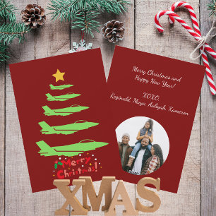 Cartes Pour Fêtes Annuelles Arbre de Noël de l'avion militaire cool, minimalis