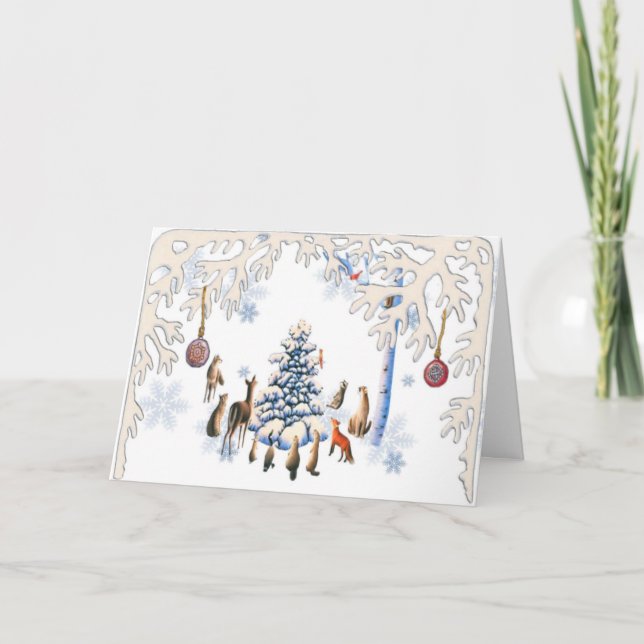Cartes Pour Fêtes Annuelles Arbre de Noël des animaux (Devant)
