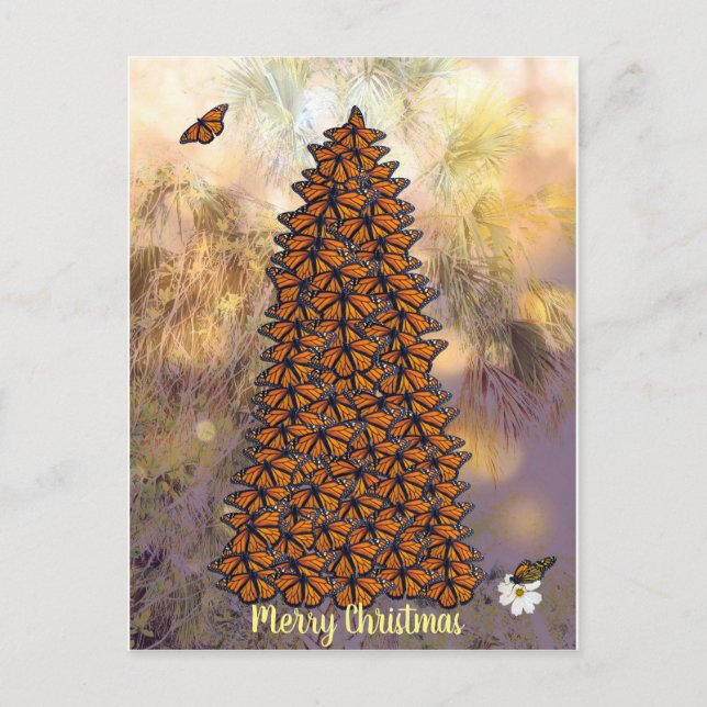 Cartes Pour Fêtes Annuelles Arbre de Noël des papillons Monarques (Devant)