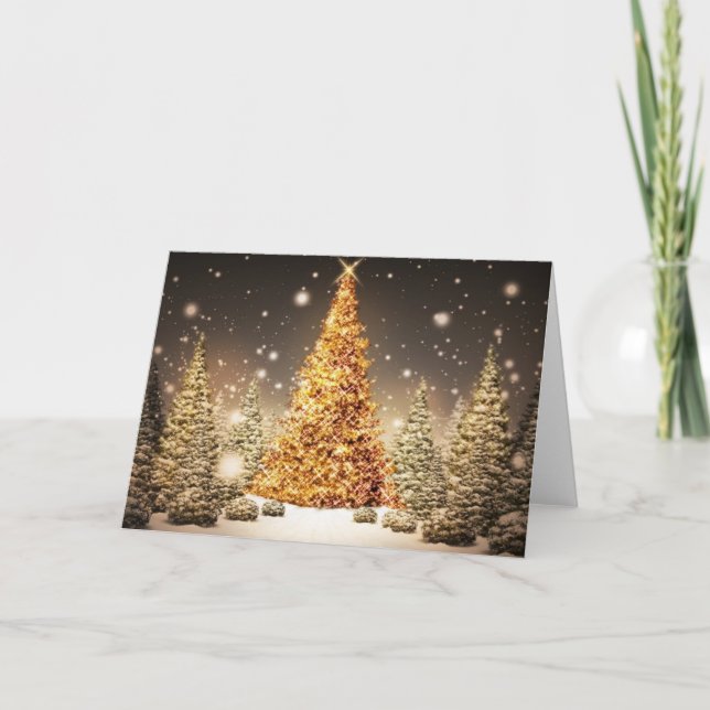 Cartes Pour Fêtes Annuelles Arbre de Noël d'or (Devant)