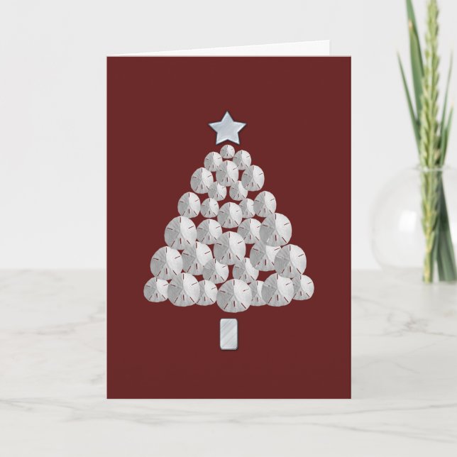 Cartes Pour Fêtes Annuelles Arbre de Noël du dollar de sable (rouge) (Devant)