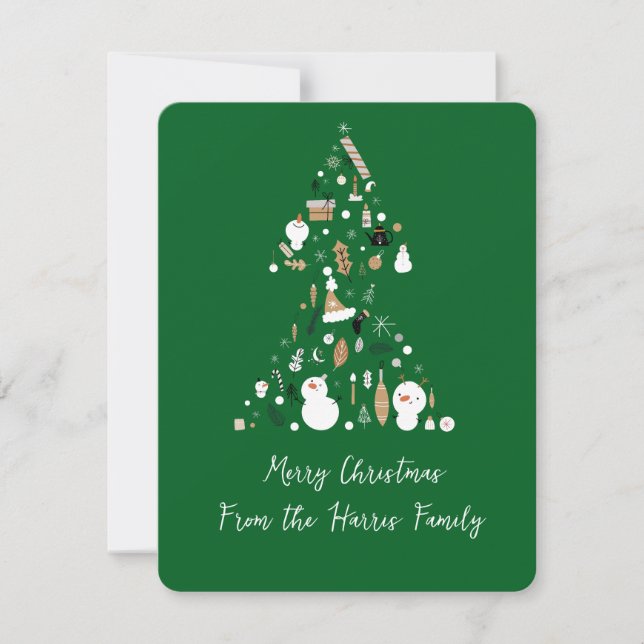Cartes Pour Fêtes Annuelles Arbre de Noël du motoneige vert (Devant)