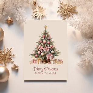 Cartes Pour Fêtes Annuelles Arbre de Noël élégant avec des vaches roses
