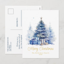 Arbre de Noël élégant bleu aquarelle
