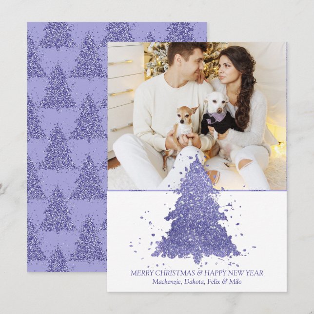Cartes Pour Fêtes Annuelles Arbre de Noël élégant | Charming Purple Photo (Devant / Derrière)