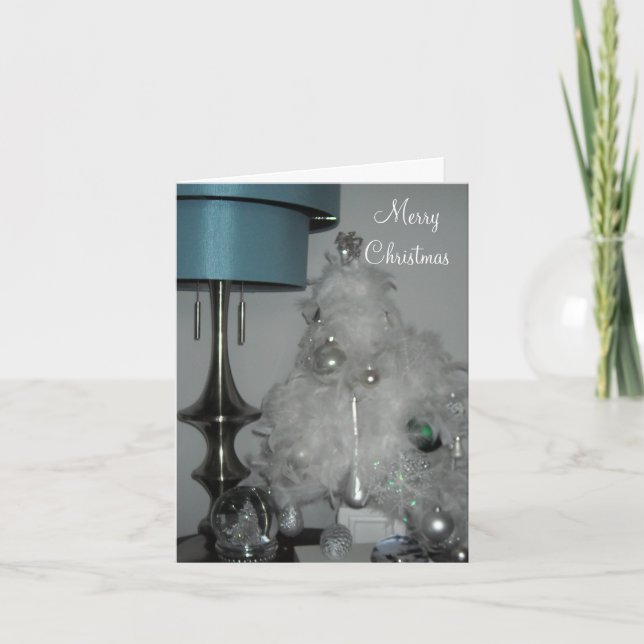 Cartes Pour Fêtes Annuelles Arbre de Noël élégant de plume blanche (Devant)