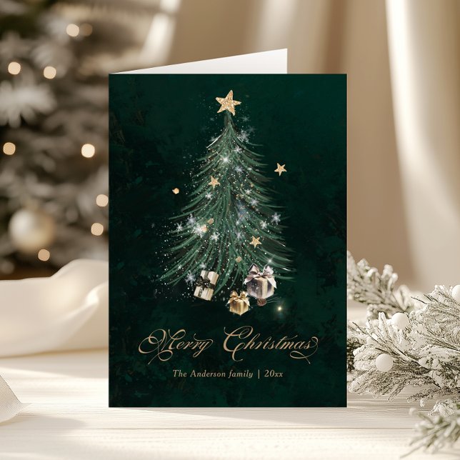 Cartes Pour Fêtes Annuelles Arbre de Noël élégant en écriture dorée (Créateur téléchargé)