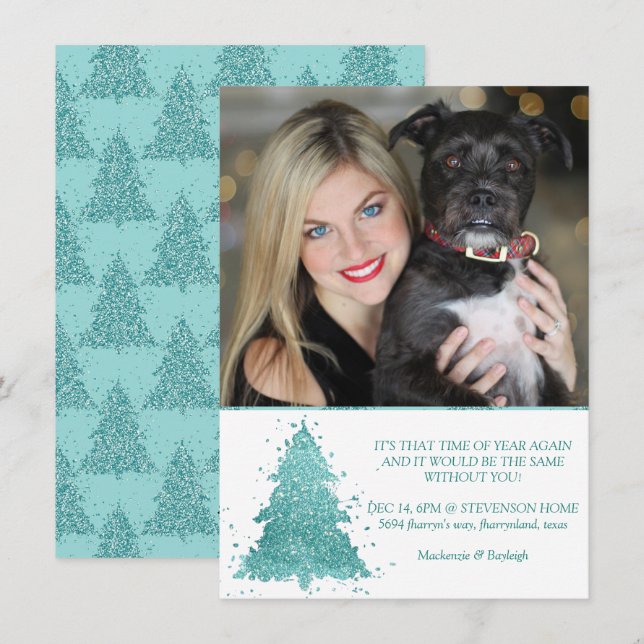 Cartes Pour Fêtes Annuelles Arbre de Noël élégant | Luxe Aqua Mint Photo (Devant / Derrière)