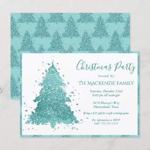 Cartes Pour Fêtes Annuelles Arbre de Noël élégant   Luxe Aqua Turquoise Party