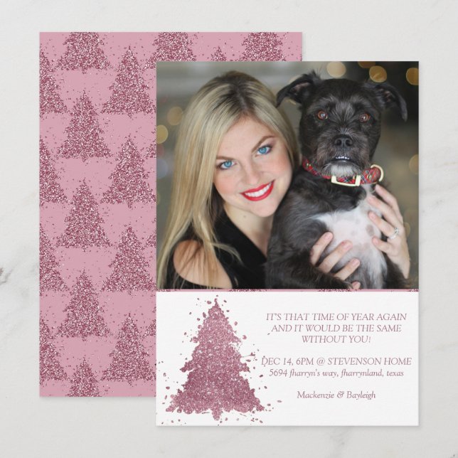 Cartes Pour Fêtes Annuelles Arbre de Noël élégant | Photo rose Dusty Mauve (Devant / Derrière)