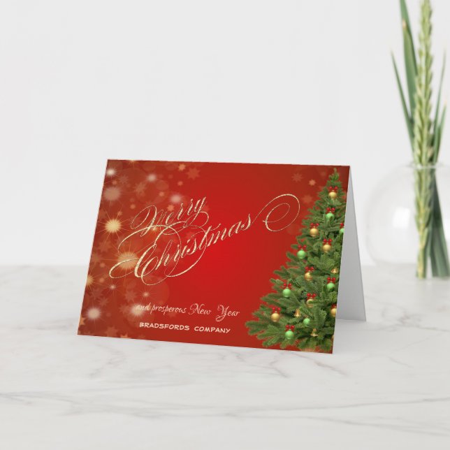 Cartes Pour Fêtes Annuelles Arbre de Noël élégant, Rouge, Salutation d'entrepr (Devant)