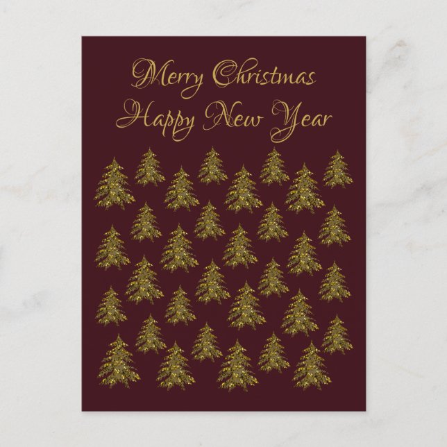Cartes Pour Fêtes Annuelles Arbre de Noël en or brillant à Noël rouge (Devant)