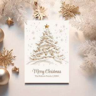 Cartes Pour Fêtes Annuelles Arbre de Noël en or et blanc en neige