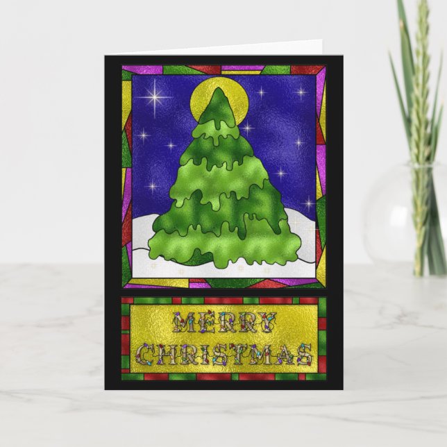 Cartes Pour Fêtes Annuelles Arbre de Noël en verre souillé (Devant)