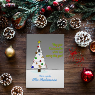 Cartes Pour Fêtes Annuelles Arbre de Noël enneigé dessiné à la main
