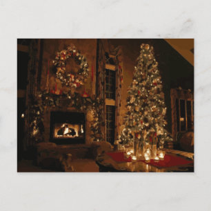 Cartes Pour Fêtes Annuelles Arbre de Noël et buissons devant le centre commerc