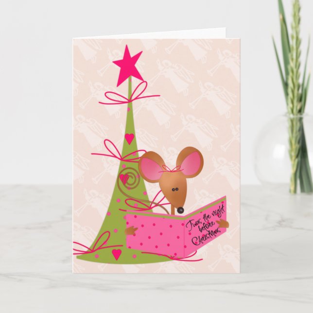 Cartes Pour Fêtes Annuelles Arbre de Noël et souris de lecture (Devant)