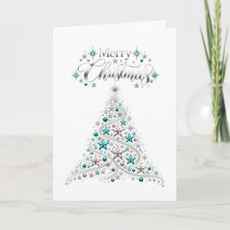 Cartes Pour Fêtes Annuelles Arbre de Noël étoile argent et sarcelle scintillan