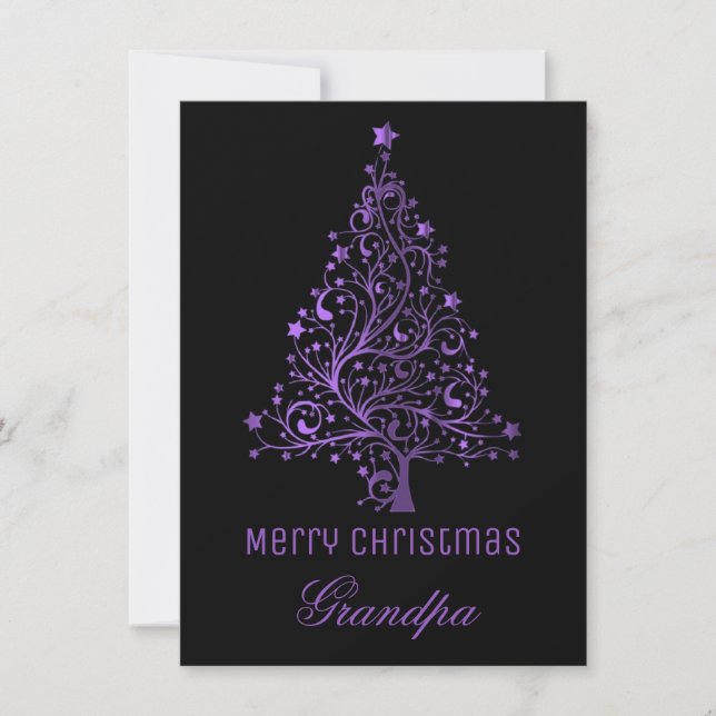 Cartes Pour Fêtes Annuelles Arbre de Noël étoilé noir pourpre apparence métall (Devant)