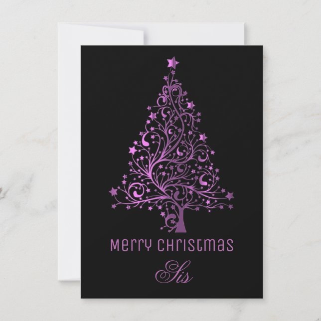 Cartes Pour Fêtes Annuelles Arbre de Noël étoilé Noir rose Revêtement métalliq (Devant)