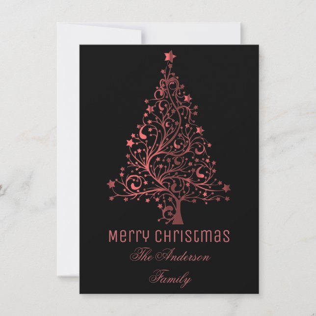 Cartes Pour Fêtes Annuelles Arbre de Noël étoilé Rouge noir Revêtement métalli (Devant)