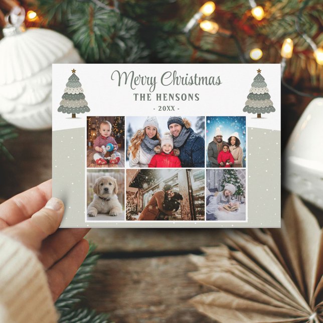 Cartes Pour Fêtes Annuelles Arbre de Noël Famille 6 Photo Collage (Créateur téléchargé)