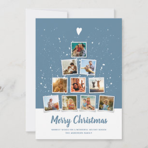 Cartes Pour Fêtes Annuelles Arbre de Noël Famille moderne Photo Collage Bleu